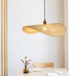 Suspension en bambou rotin tiss� loft pays lustre chapeau lampe suspendue r�glable en hauteur �clairage ...