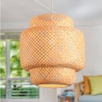 Suspension en bambou tress - d30cm - style bohme, abat - jour ajour - pour salon, chambre, luminaire ...