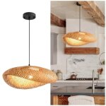 Lustre suspension en rotin et paille 80 cm ? style boh�me vintage, luminaire e27 pour salon, chambre ...