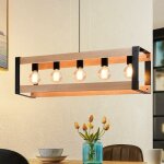 Suspension en bois vintage avec 5 lumi�res - lampe suspendue en m�tal noir pour table � manger, lampe ...