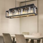 Suspension en cristal lampe suspendue salon lampe suspendue moderne table � manger noir 4 flammes, verre ...