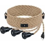 Suspension diy avec corde de chanvre, cable textile, lampe suspendue 3e27 avec interrupteur et fiche, ...
