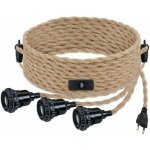 Suspension diy avec corde de chanvre, cable textile, lampe suspendue 3e27 avec interrupteur et fiche, ...