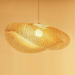 Suspension e27, tissage vintage, bambou naturel, hauteur r�glable, plafonnier suspendu, jardin, restaurant, ...