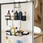 Suspension �tag�re douche sans per�age, porte + bo�te savon + porte - brosse, 2 niveaux, antirouille