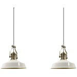 Suspension industrielle double en métal blanc peint à la main ? lustre vintage e27 Ø40 cm pour salon, ... Suspension industrielle double en métal blanc peint à la main ? lustre vintage e27 Ø40 cm pour salon, ...