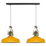 Suspension industrielle double en métal jaune peint à la main ? lustre vintage e27 Ø40 cm pour salon, ... Suspension industrielle double en métal jaune peint à la main ? lustre vintage e27 Ø40 cm pour salon, ...