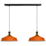 Suspension industrielle double en mtal orange peint  la main ? lustre vintage e27 40 cm pour salon, ...