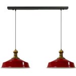 Suspension industrielle double en mtal rouge peint  la main ? lustre vintage e27 40 cm pour salon, ...