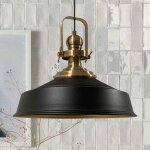 Suspension industrielle en mtal noir peint  la main ? lustre vintage e27 41 cm pour salon, chambre ...