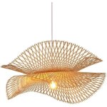 Suspension japonaise en bambou, lustre en osier double couche, luminaire suspendu cologique pour salle ...