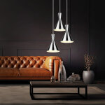 Suspension, lampe de salon, lampe de salle � manger, plafonnier, m�tal nickel mat, 3 ampoules e27, h ...