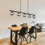 Suspension, lampe de table � manger, boule de verre, noir, 5 flammes, r�glable en hauteur, m�tal verre ...