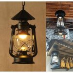 Suspension lanterne en m�tal et verre - e27 - noir - design industriel vintage - pour salle � manger