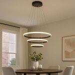 Suspension led lampe de table  manger anneaux noirs lampe de salon suspension noire, 39w 2850lm blanc ...