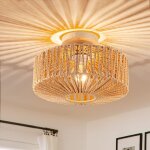 Suspension led pour salon, plafonnier en rotin, culot e26, convient au salon, � la salle � manger et ...