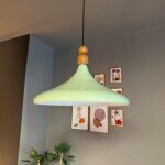 Suspension luminaire champion - xl industrielle en m�tal vert menthe peint � la main ? lustre vintage ...