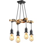 Suspension luminaire industriel, plafonnier lustre en bois e27, luminaire plafonnier vintage noir r�glable ...