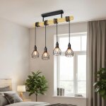 Suspension luminaire industrielle, e14 luminaire salle a manger 52cm, noir lustre bois avec 4 t�tes, ...