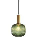 Suspension luminaire industrielle vintage en verre nervur, plafonnier avec fini en laiton poli lustre, ...