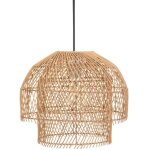 Suspension luminaire en m�tal noir et rotin coloris naturel - diam�tre 38 x hauteur 30 cm pegane