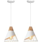 Suspension luminaire moderne industrielle bois lustre abat - jour mtal vintage forme cage 25cm plafonnier ...