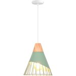 Suspension luminaire moderne industrielle bois lustre abat - jour mtal vintage forme cage 25cm plafonnier ...