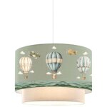 Suspension luminaire plafonnier enfant motif montgolfire abat jour vert 30x20 cm