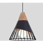 Suspension moderne industrielle bois suspension luminaire abat - jour en mtal plafonnier e27 lustre ...