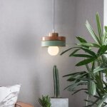 [jamais utilis�] suspension moderne rond lustre abat - jour en bois et m�tal vert, e27 luminaire �clairage ...