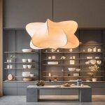 Lustre suspension en soie blanche �60 cm ? luminaire moderne pour d�coration d?int�rieur, salle � manger ...