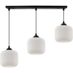 Suspension riffle noire  3 abat - jour plats cylindre blanc e27