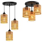 Suspension en rotin  3 lumires, style bohme, luminaire de plafond tiss, style rustique, idal pour ...