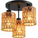 Suspension en rotin  3 lumires, style bohme, luminaire de plafond tiss, style rustique, idal pour ...