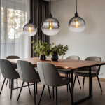 Suspension en verre fum�, 3 lampes, r�tro, salle � manger, boules lumineuses en verre, noir, 3x douilles ...