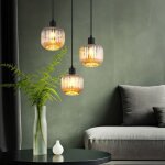 Suspension verre fum� lampe de salle � manger noire mate lampe � suspendre � 3 flammes, m�tal, 3x e14 ...
