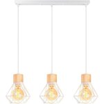 Suspension vintage à 3 lampes (16 cm) style cage, luminaire rétro en fer et bois blanc, ampoule e27, ... Suspension vintage à 3 lampes (16 cm) style cage, luminaire rétro en fer et bois blanc, ampoule e27, ...