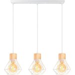 Suspension vintage à 3 lampes (16 cm) style cage, luminaire rétro en fer et bois blanc, ampoule e27, ... Suspension vintage à 3 lampes (16 cm) style cage, luminaire rétro en fer et bois blanc, ampoule e27, ...