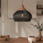 Suspension vintage en rotin joyinled, abat - jour en osier tress� � la main, noir, 60 cm, pour salle ...