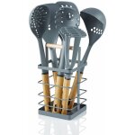 Swan nordic nordic ustensiles de cuisine en nylon 6 pices + panier, poignes effet bois gris