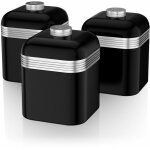 Swan swka1020bn retro set 3 botes de rangement en mtal 1 litre, pices, th, caf, vintage noir