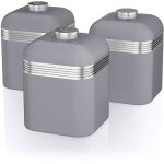 Swan - swka1020grn retro set 3 botes de rangement en mtal 1 litre, pices, th, caf, vintage gris