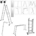Echelle pliante articule 4. 7m, echafaudage multifonction, ecarteur de mur, escabeau, 2 plaques plateforme ...