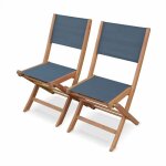 Sweeek - lot de 2 chaises de jardin en bois almeria. 2 chaises pliantes eucalyptus huil et textilne ...