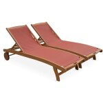 Bains de soleil en bois - marbella terra cotta - 2 transats en bois d'eucalyptus huil� et textil�ne terra ...
