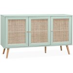 Sweeek - buffet de rangement en cannage 120x39x70cm - boh�me - 2 niveaux. 3 portes. pieds scandinaves. ...