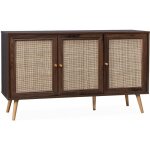 Sweeek - buffet de rangement en cannage 120x39x70cm - boh�me - 2 niveaux. 3 portes. pieds scandinaves. ...