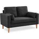 Sweeek - canap� 2 places fixe droit pieds bois. style scandinave - bjorn polyester gris fonc�