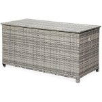Coffre de jardin en r�sine tress�e - cassapanca nuances de gris - 790l. v�rins. roulettes. poign�e et ...