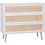 Sweeek - commode en dcor bois blanc et cannage 90x39x79cm - bohme - 3 tiroirs